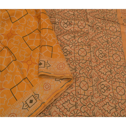 Sanskriti Vintage Saffron Sarees 100% Pure Silk Woven Premium Sari Craft Sustainable Fabric