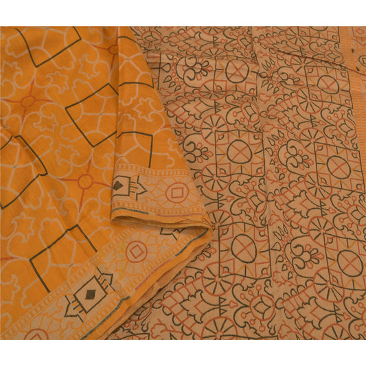 Sanskriti Vintage Saffron Sarees 100% Pure Silk Woven Premium Sari Craft Sustainable Fabric