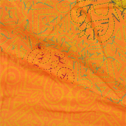 Sanskriti Vintage Saffron Sarees Pure Silk Hand Embroidered Kantha Sari Sustainable Fabric