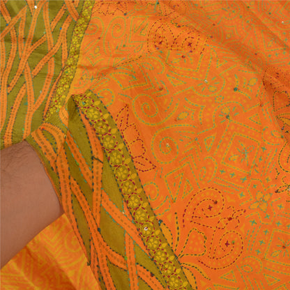 Sanskriti Vintage Saffron Sarees Pure Silk Hand Embroidered Kantha Sari Sustainable Fabric