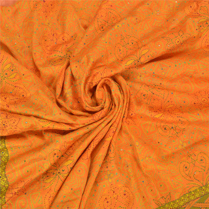 Sanskriti Vintage Saffron Sarees Pure Silk Hand Embroidered Kantha Sari Sustainable Fabric