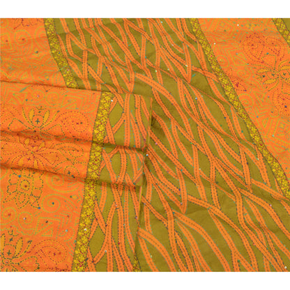 Sanskriti Vintage Saffron Sarees Pure Silk Hand Embroidered Kantha Sari Sustainable Fabric