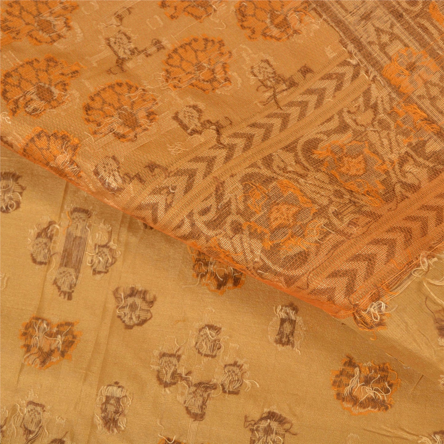 Sanskriti Vintage Beige Sarees 100% Pure Silk Hand-Woven Premium Sari Sustainable Fabric