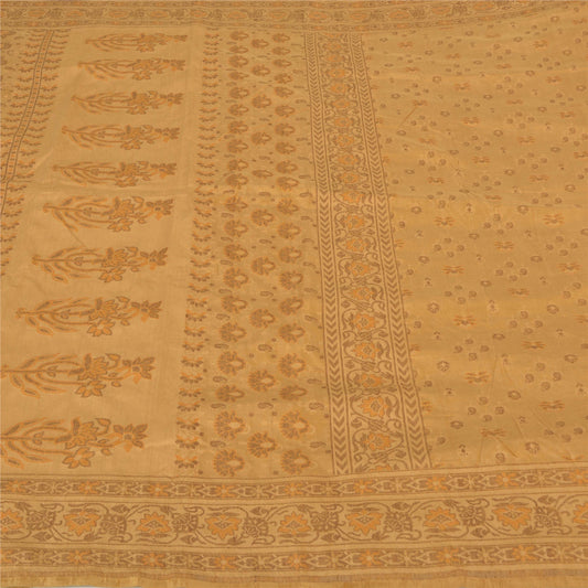 Sanskriti Vintage Beige Sarees 100% Pure Silk Hand-Woven Premium Sari Sustainable Fabric