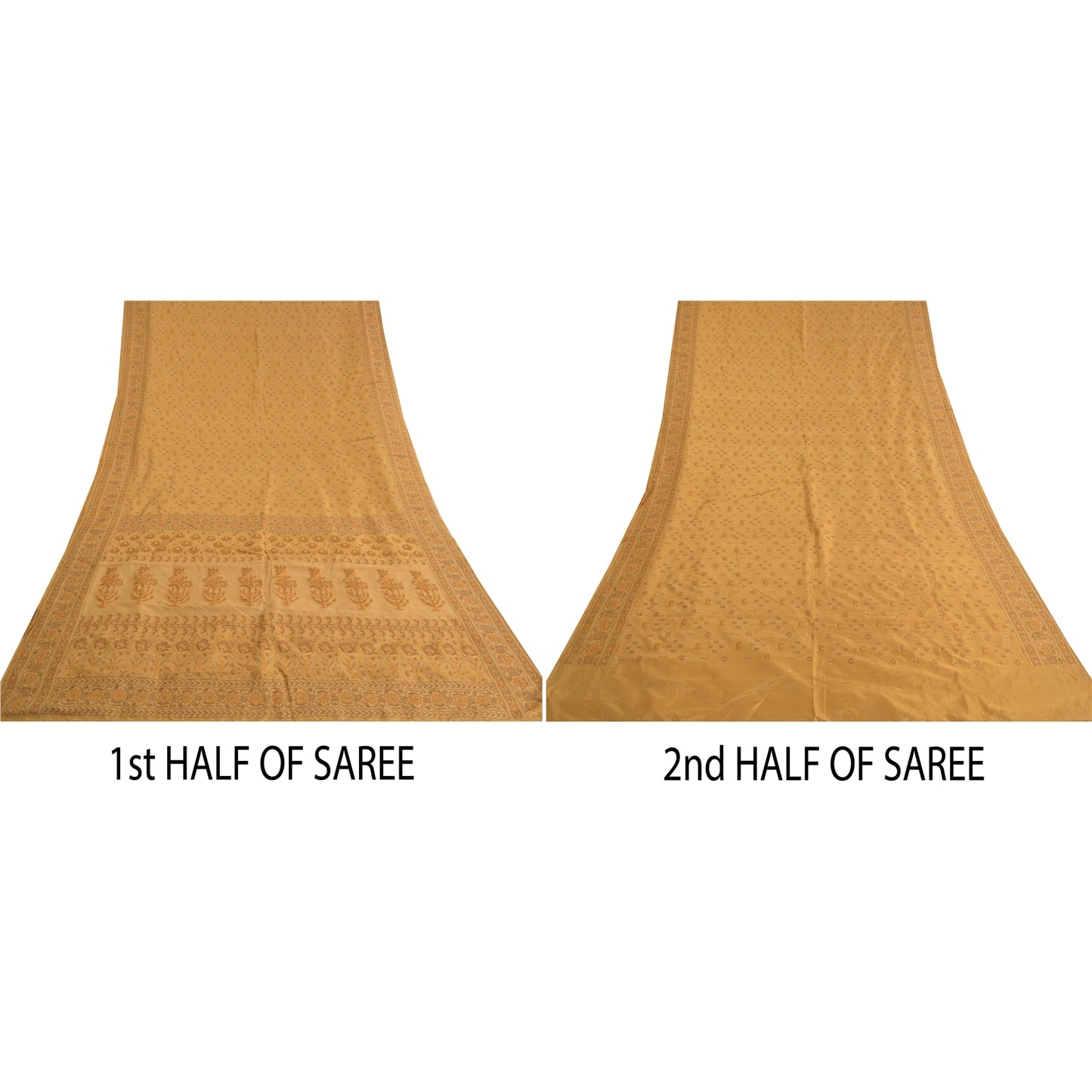 Sanskriti Vintage Beige Sarees 100% Pure Silk Hand-Woven Premium Sari Sustainable Fabric