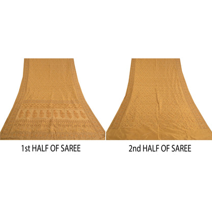 Sanskriti Vintage Beige Sarees 100% Pure Silk Hand-Woven Premium Sari Sustainable Fabric