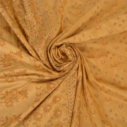 Sanskriti Vintage Beige Sarees 100% Pure Silk Hand-Woven Premium Sari Sustainable Fabric