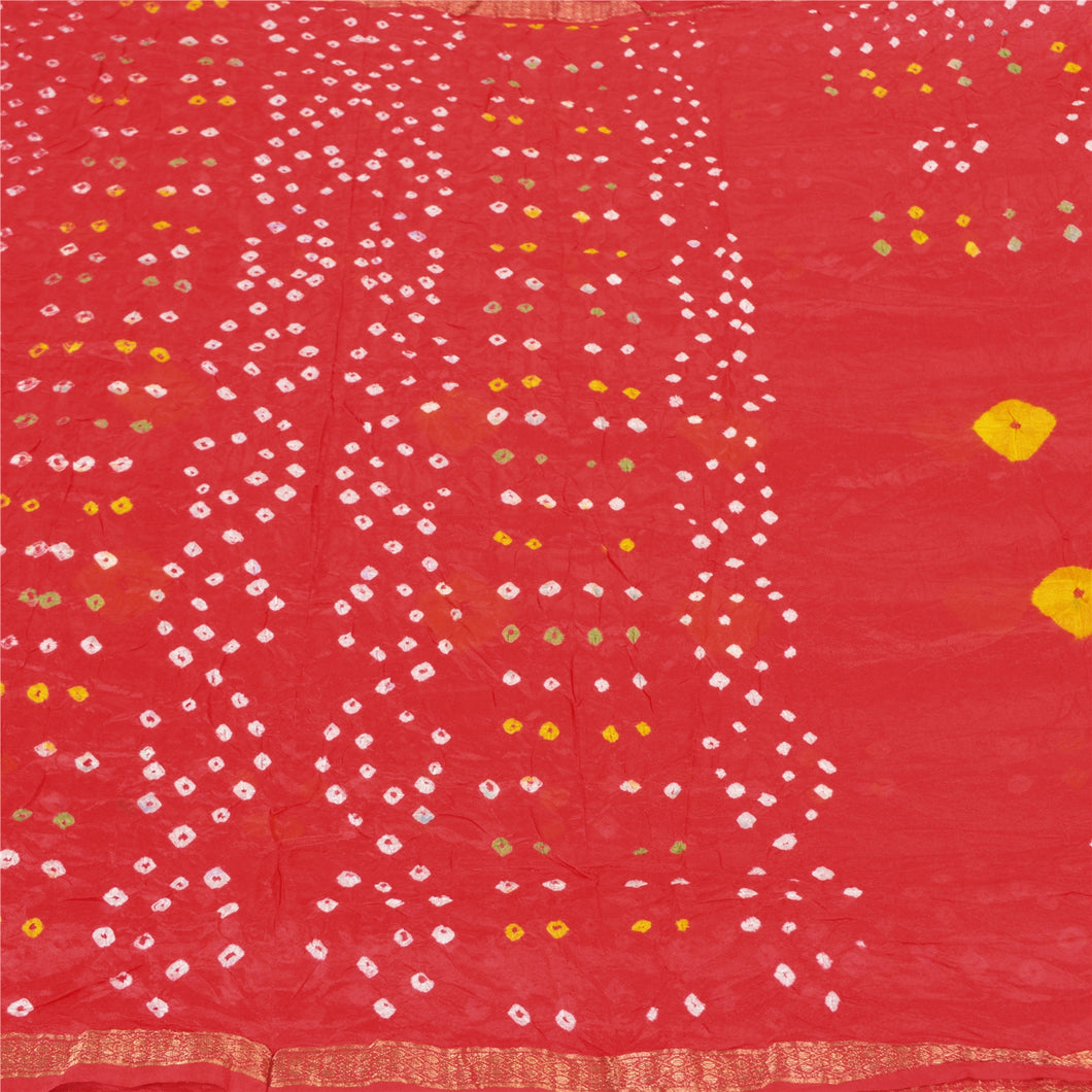 Sanskriti Vintage Red Indian Sarees Art Silk Bandhani Woven Sari 5 Yard Fabric