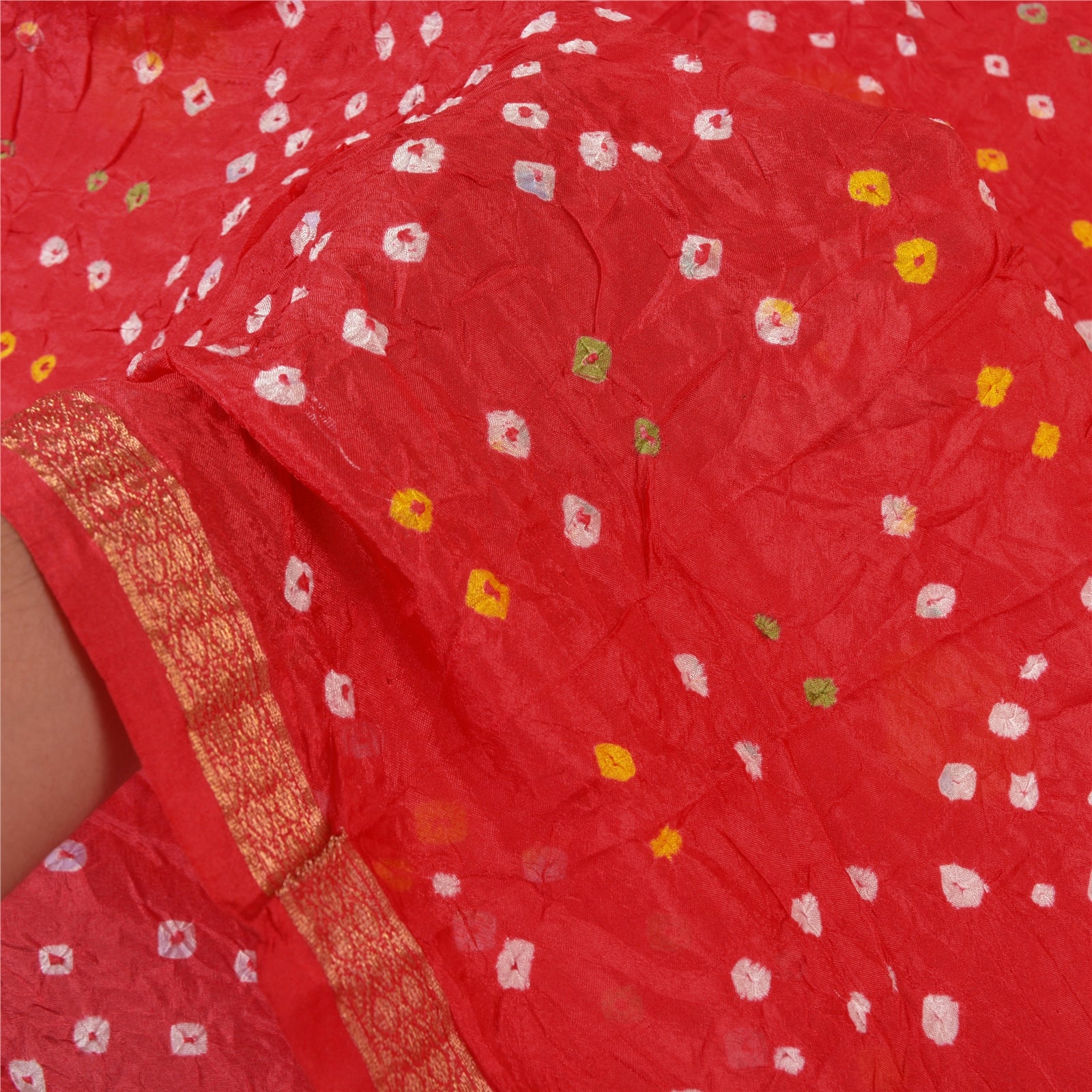 Sanskriti vintage rød indisk sarees kunst silke bandhani vævet sari 5 yard bæredygtigt stof