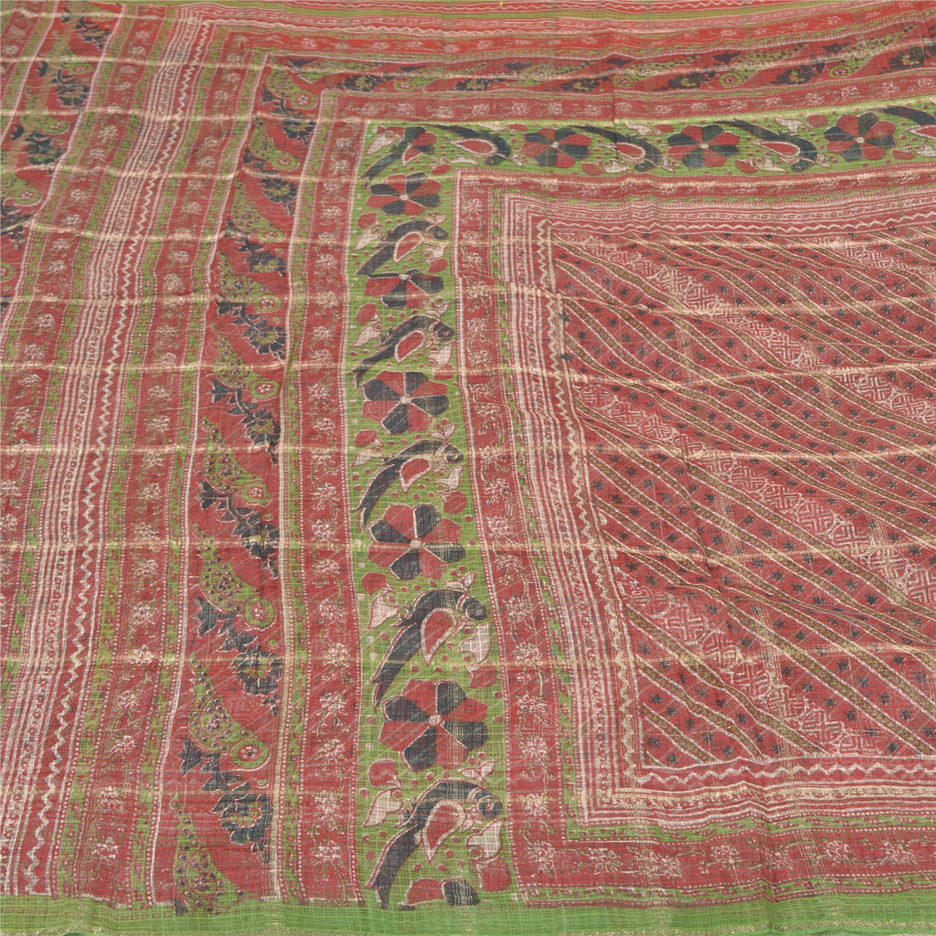 Sanskriti Vintage Red Sarees Pure Cotton Animal Printed Woven Kota Sari Sustainable Fabric