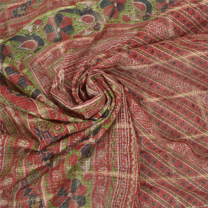 Sanskriti Vintage Red Sarees Pure Cotton Animal Printed Woven Kota Sari Sustainable Fabric