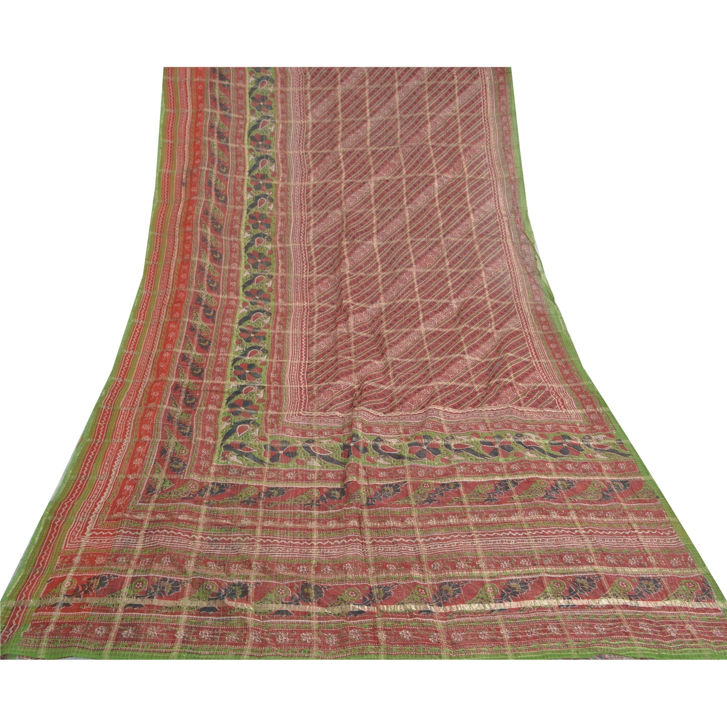 Sanskriti Vintage Red Sarees Pure Cotton Animal Printed Woven Kota Sari Sustainable Fabric