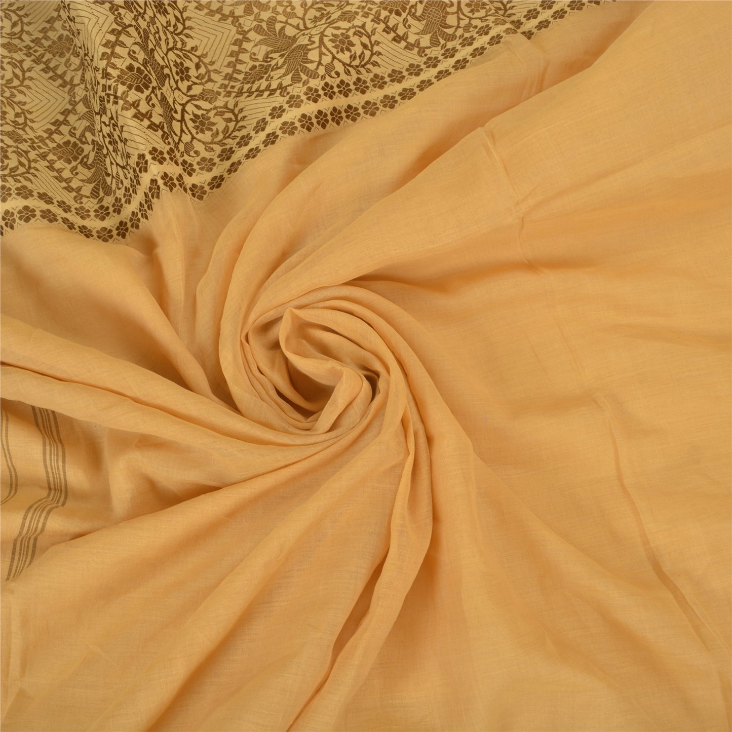 Sanskriti Vintage Fawn Sarees 100% Pure Cotton Woven Peacock Premium Sari Sustainable Fabric