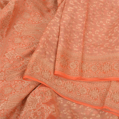 Sanskriti Vintage Peach Sarees 100% Pure Silk Hand-Woven Premium Sari Sustainable Fabric