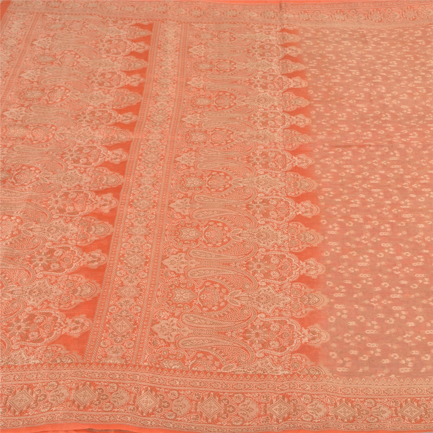 Sanskriti Vintage Peach Sarees 100% Pure Silk Hand-Woven Premium Sari Sustainable Fabric