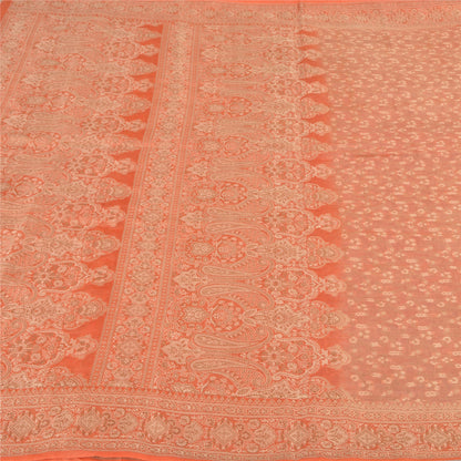 Sanskriti Vintage Peach Sarees 100% Pure Silk Hand-Woven Premium Sari Sustainable Fabric