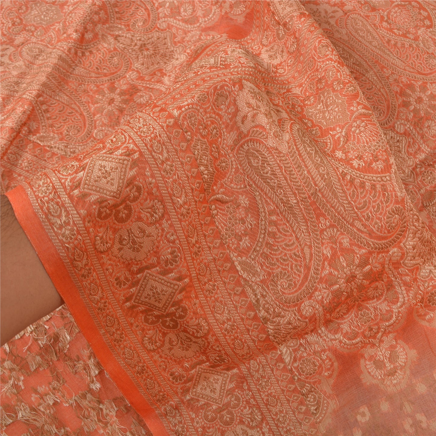 Sanskriti Vintage Peach Sarees 100% Pure Silk Hand-Woven Premium Sari Sustainable Fabric