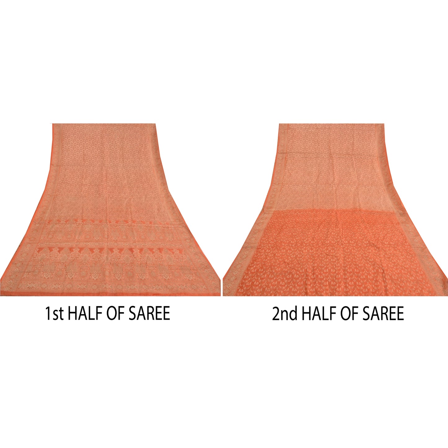 Sanskriti Vintage Peach Sarees 100% Pure Silk Hand-Woven Premium Sari Sustainable Fabric