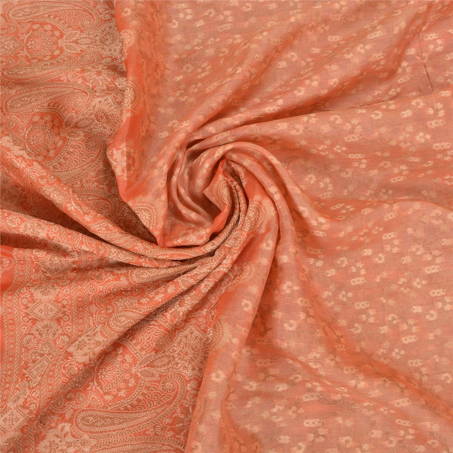 Sanskriti Vintage Peach Sarees 100% Pure Silk Hand-Woven Premium Sari Sustainable Fabric