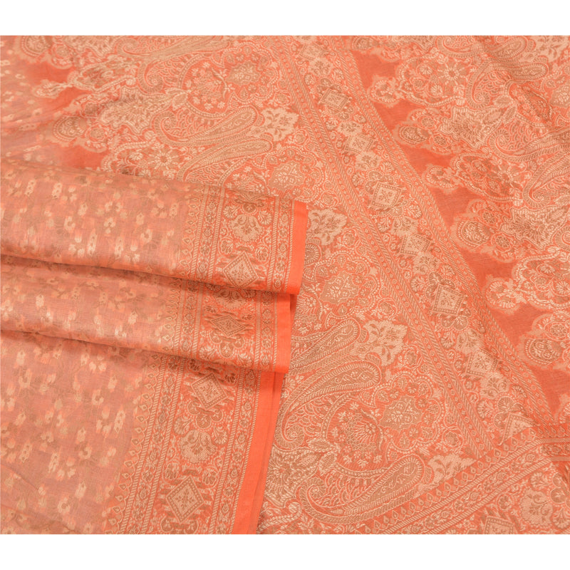 Sanskriti Vintage Peach Sarees 100% Pure Silk Hand-Woven Premium Sari Sustainable Fabric
