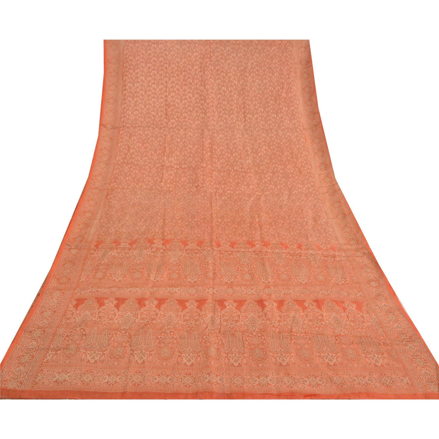 Sanskriti Vintage Peach Sarees 100% Pure Silk Hand-Woven Premium Sari Sustainable Fabric