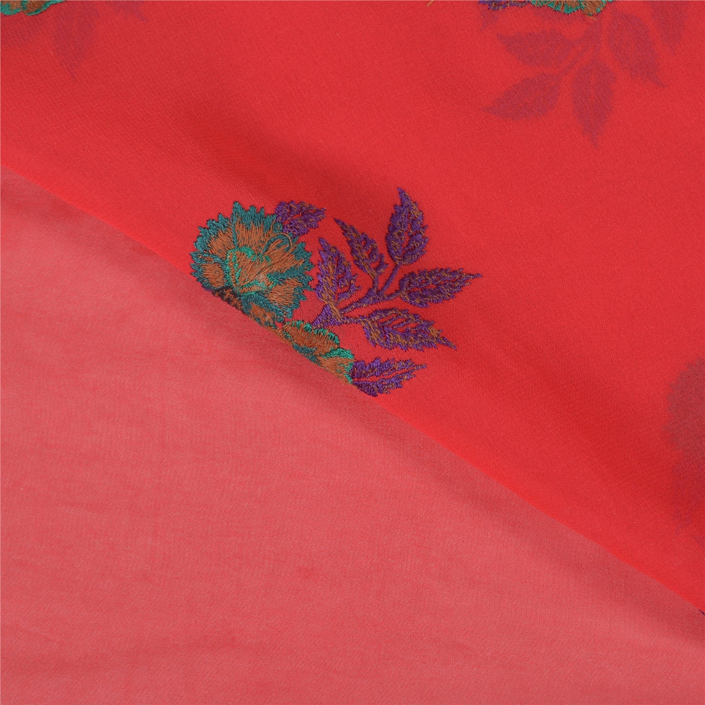 Sanskriti Vintage Red Sarees Blend Georgette Embroidered Cultural Sari Sustainable Fabric