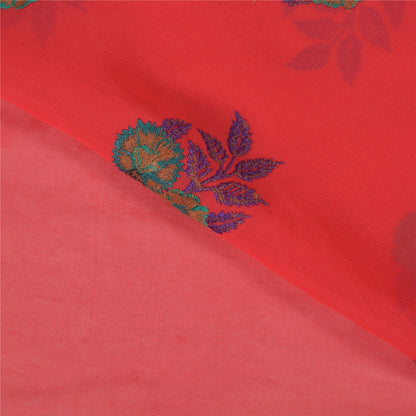 Sanskriti Vintage Red Sarees Blend Georgette Embroidered Cultural Sari Sustainable Fabric