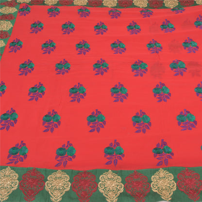 Sanskriti Vintage Red Sarees Blend Georgette Embroidered Cultural Sari Sustainable Fabric
