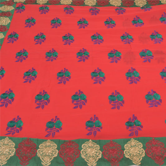Sanskriti Vintage Red Sarees Blend Georgette Embroidered Cultural Sari Sustainable Fabric