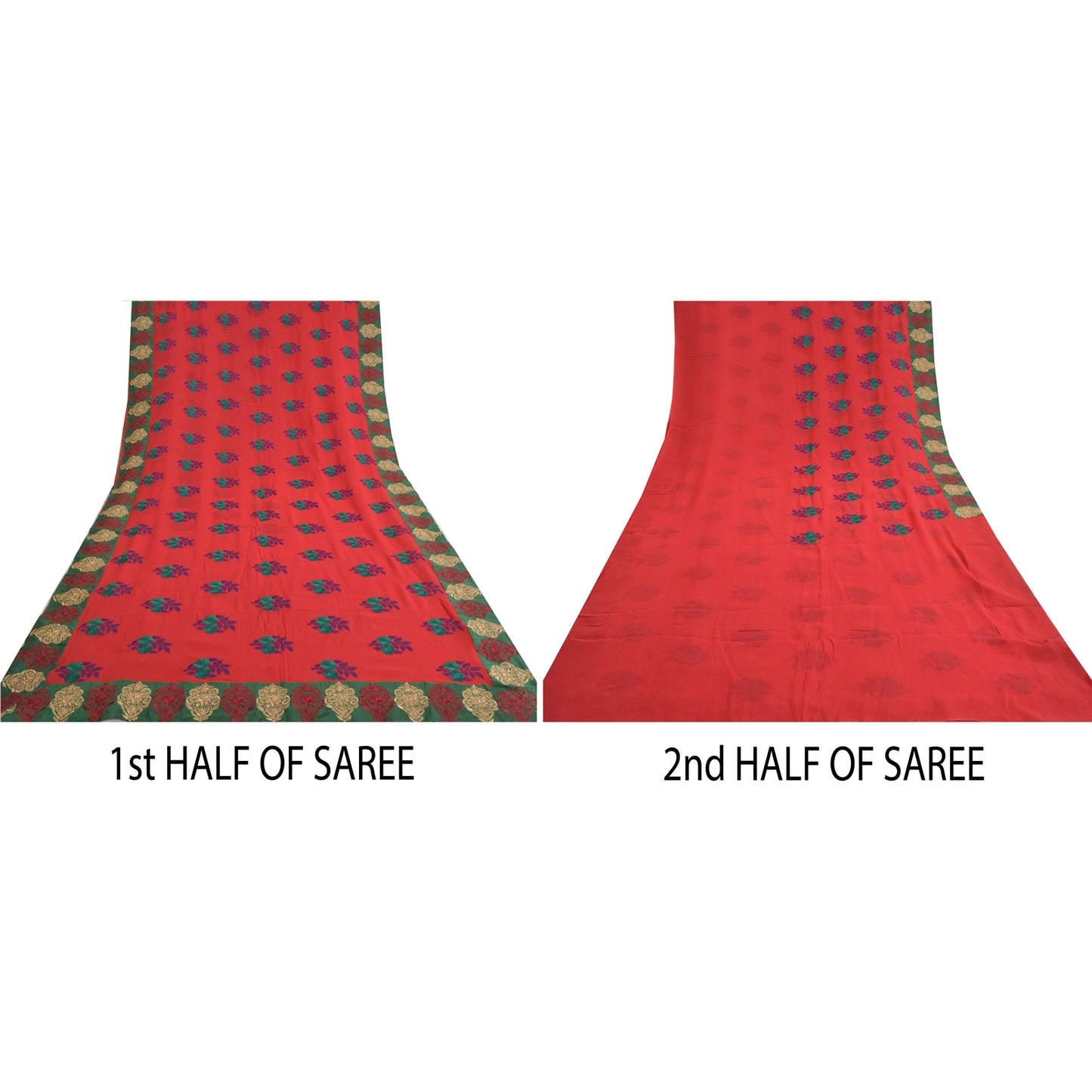 Sanskriti Vintage Red Sarees Blend Georgette Embroidered Cultural Sari Sustainable Fabric