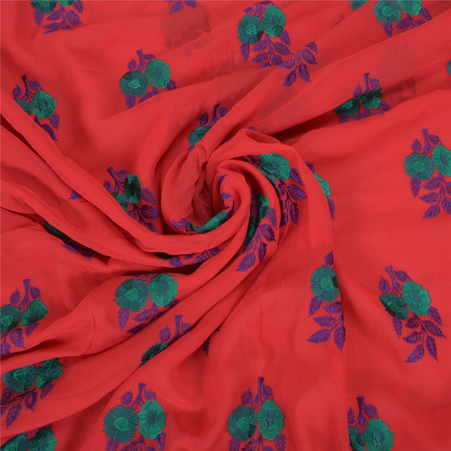 Sanskriti Vintage Red Sarees Blend Georgette Embroidered Cultural Sari Sustainable Fabric