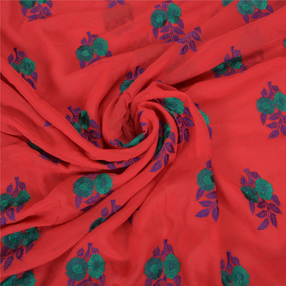 Sanskriti Vintage Red Sarees Blend Georgette Embroidered Cultural Sari Sustainable Fabric