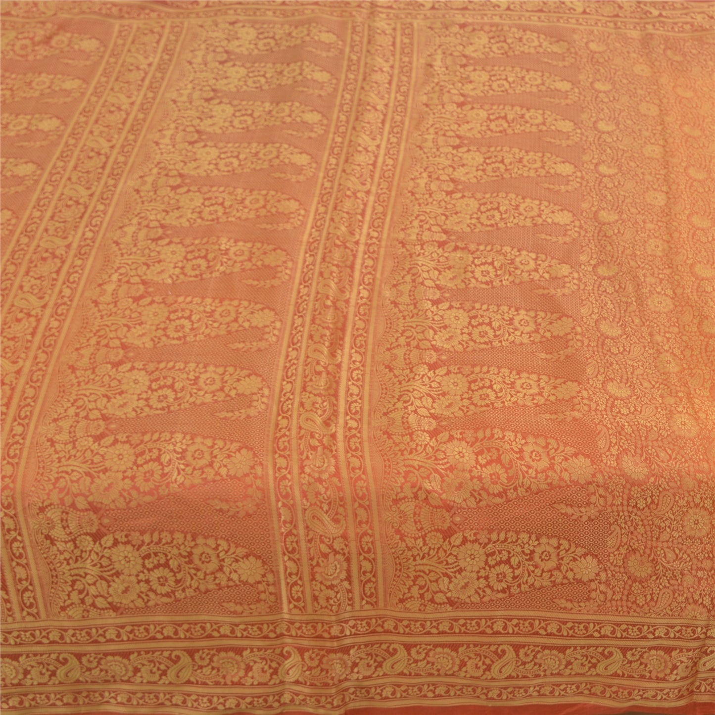Sanskriti Vintage Orange Indian Sarees Art Silk Woven Sari Craft 5 Yard Sustainable Fabric