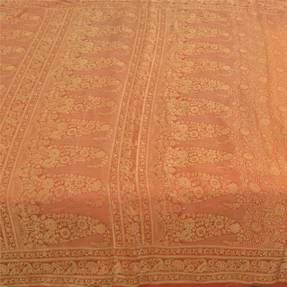 Sanskriti Vintage Orange Indian Sarees Art Silk Woven Sari Craft 5 Yard Sustainable Fabric