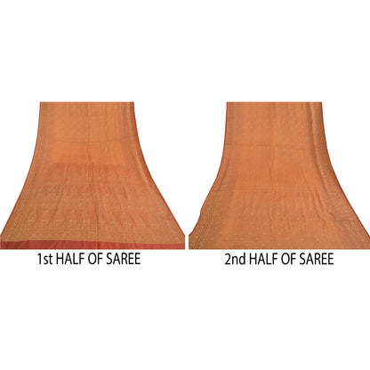 Sanskriti Vintage Orange Indian Sarees Art Silk Woven Sari Craft 5 Yard Sustainable Fabric