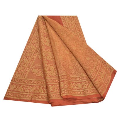 Sanskriti Vintage Orange Indian Sarees Art Silk Woven Sari Craft 5 Yard Sustainable Fabric