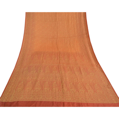 Sanskriti Vintage Orange Indian Sarees Art Silk Woven Sari Craft 5 Yard Sustainable Fabric