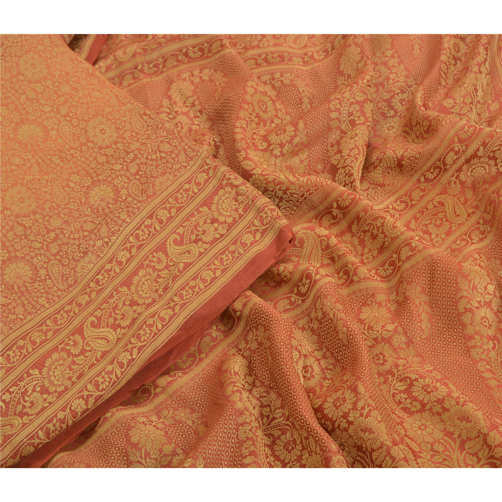 Sanskriti Vintage Orange Indian Sarees Art Silk Woven Sari Craft 5 Yard Sustainable Fabric