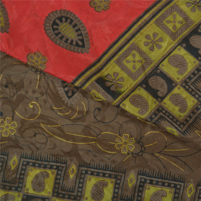 Санскритские винтажные коричневые индийские сари из искусственного шелка с принтом, премиальная ткань для сари из экологически чистой ткани