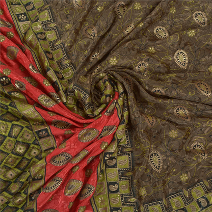 Санскритские винтажные коричневые индийские сари из искусственного шелка с принтом, премиальная ткань для сари из экологически чистой ткани
