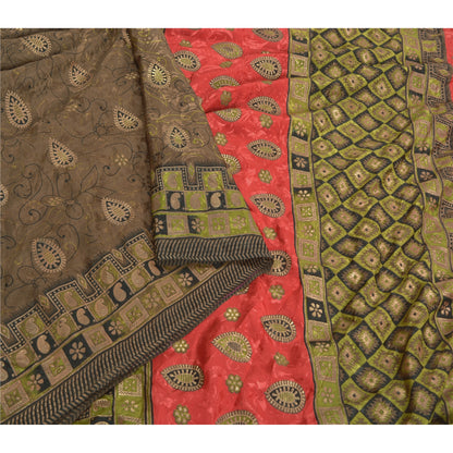 Санскритские винтажные коричневые индийские сари из искусственного шелка с принтом, премиальная ткань для сари из экологически чистой ткани