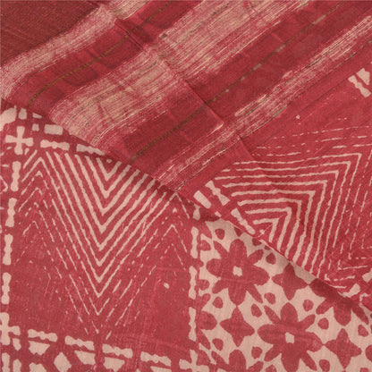 Sanskriti Vintage Dark Red Sarees 100% Pure Silk Printed Sari Craft Sustainable Fabric