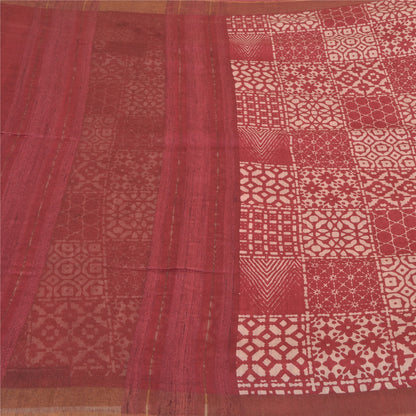 Sanskriti Vintage Dark Red Sarees 100% Pure Silk Printed Sari Craft Sustainable Fabric