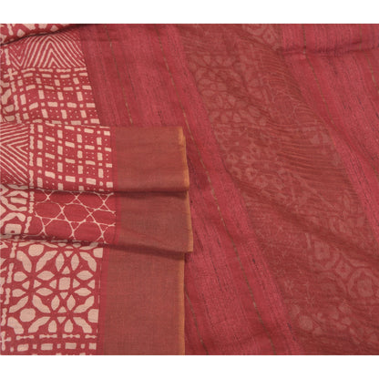 Sanskriti Vintage Dark Red Sarees 100% Pure Silk Printed Sari Craft Sustainable Fabric
