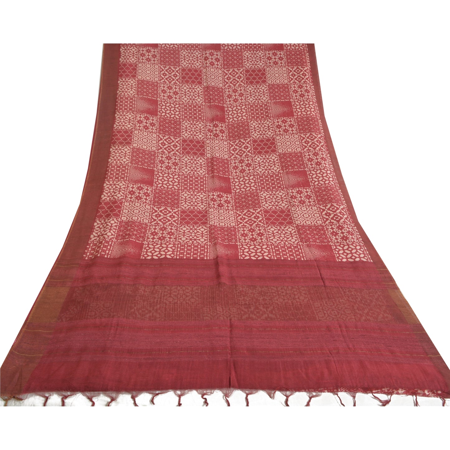 Sanskriti Vintage Dark Red Sarees 100% Pure Silk Printed Sari Craft Sustainable Fabric