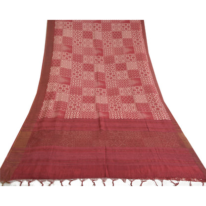 Sanskriti Vintage Dark Red Sarees 100% Pure Silk Printed Sari Craft Sustainable Fabric
