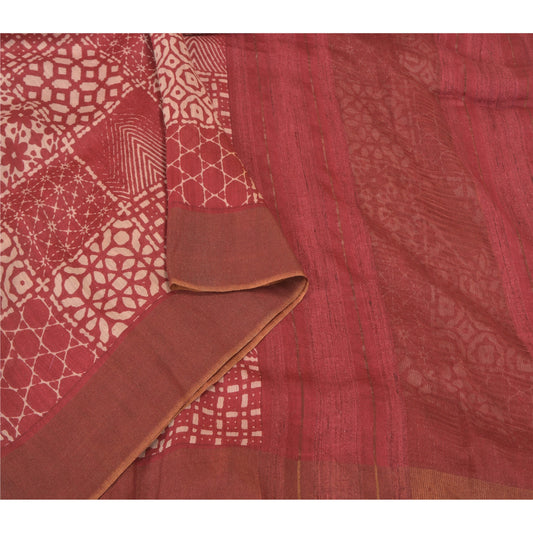 Sanskriti Vintage Dark Red Sarees 100% Pure Silk Printed Sari Craft Sustainable Fabric