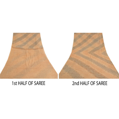 Санскритское винтажное персиковое индийское сари из чистого шелка Бандхани с принтом Кота Сари Экологичная ткань