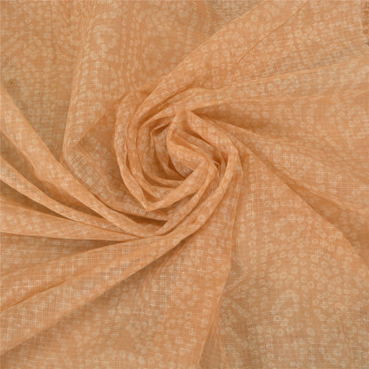 Санскритское винтажное персиковое индийское сари из чистого шелка Бандхани с принтом Кота Сари Экологичная ткань