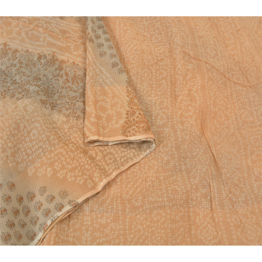 Sanskriti Vintage Peach Indian Sarees Pure Silk Bandhani Print Kota Sari Sustainable Fabric